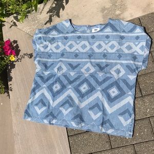 NWT Old Navy Blue Tribal Keyhole Back Crop Top L